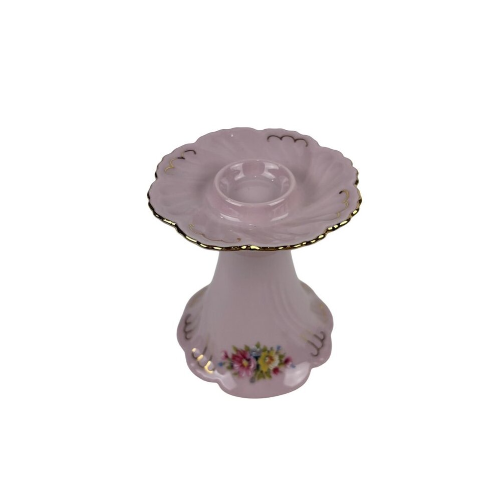 Vintage 40s Pink Candleholder Gold Floral Porcelain Leander 1946 RGK - Picture 2 of 7